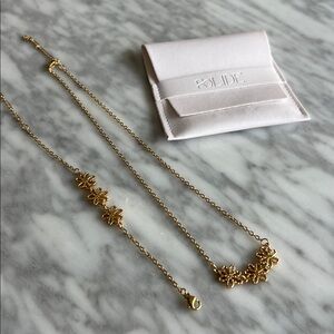 NIB 18k Gold Plated Floral Necklace and Bracelet Set